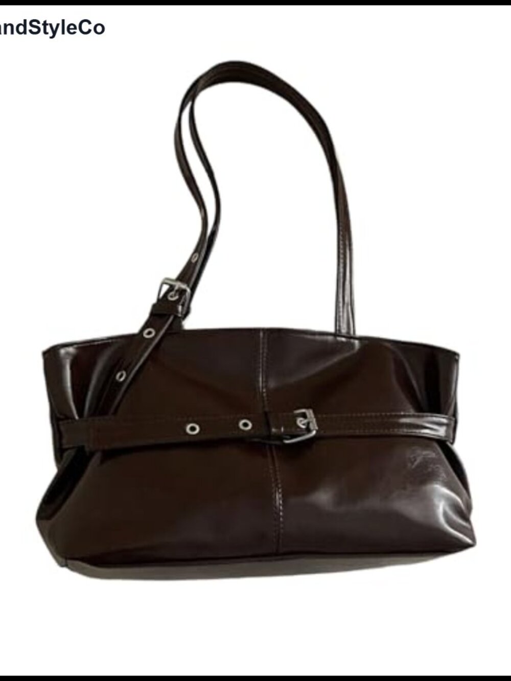 Faux Leather Satchel Shoulder Bag with Buckle Belt Detail